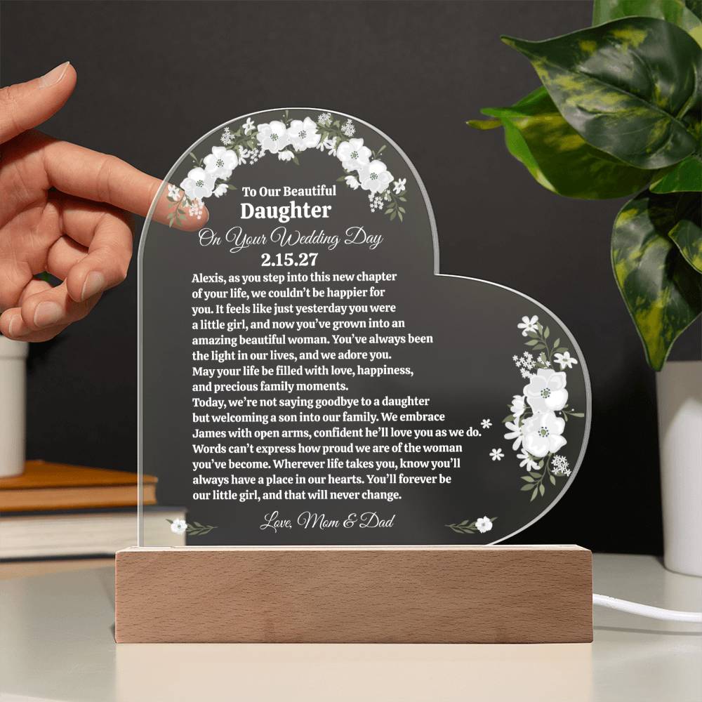To Our Daughter on Your Wedding Day Acrylic Heart Plaque
