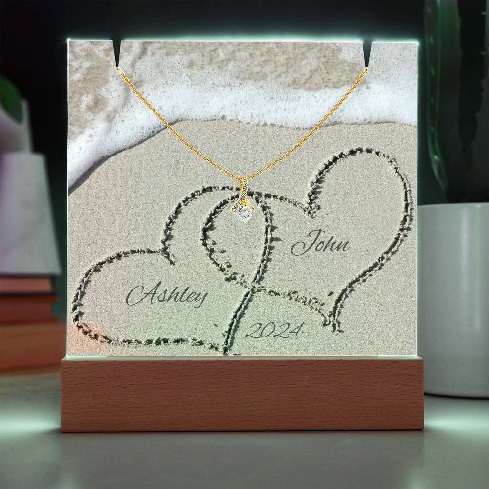 Names In The Sand Petite Ribbons Plaque & Necklace Gift Set-[Heartfelt Family Gift]