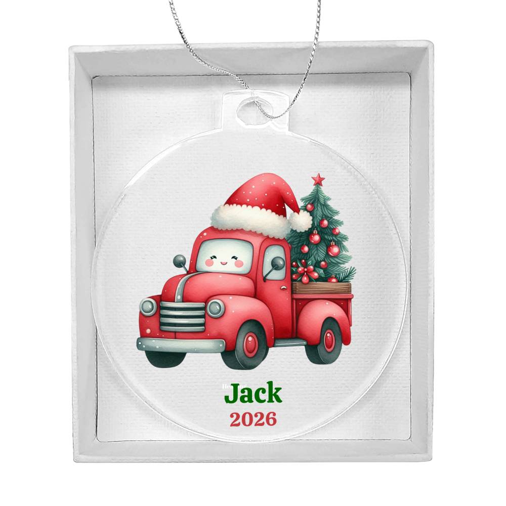 Kids Custom Name Red Truck Ornament