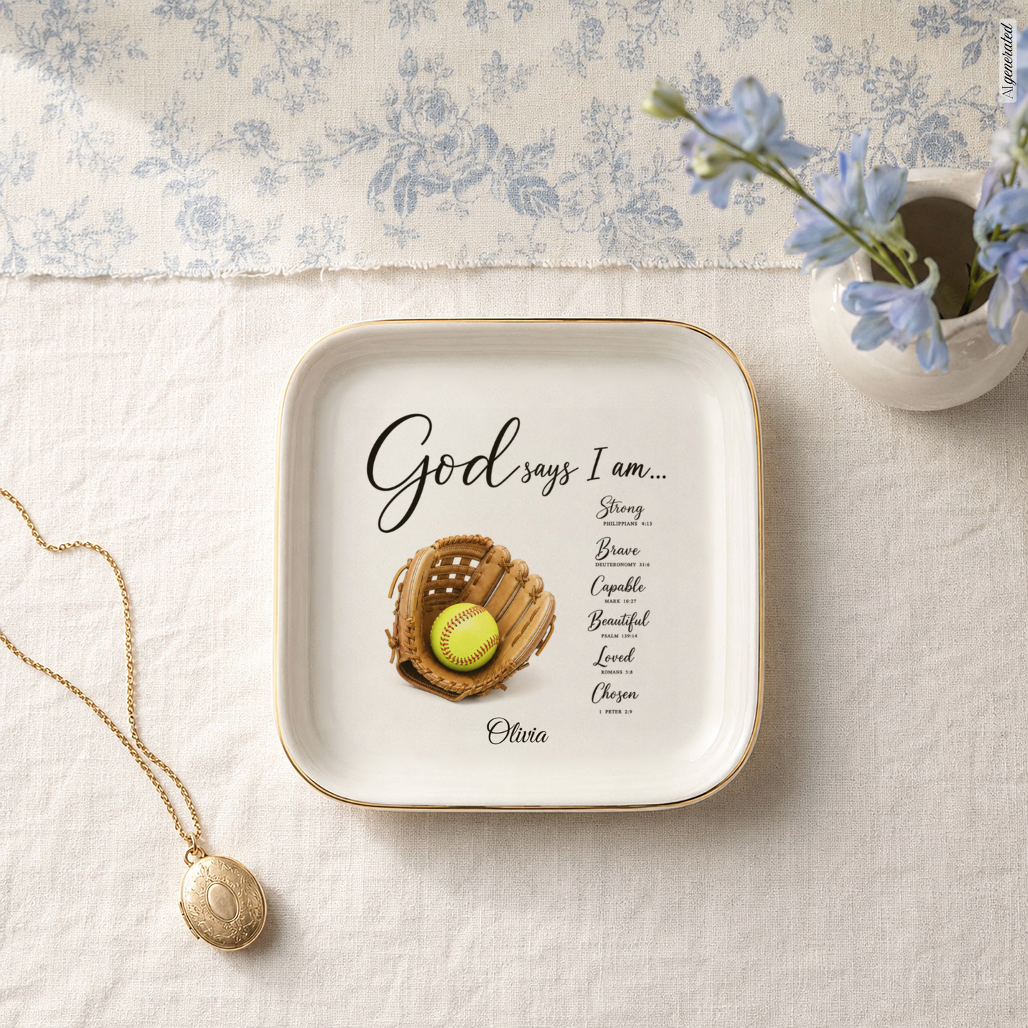 Softball Christian Jewelry Dish Trinket Tray