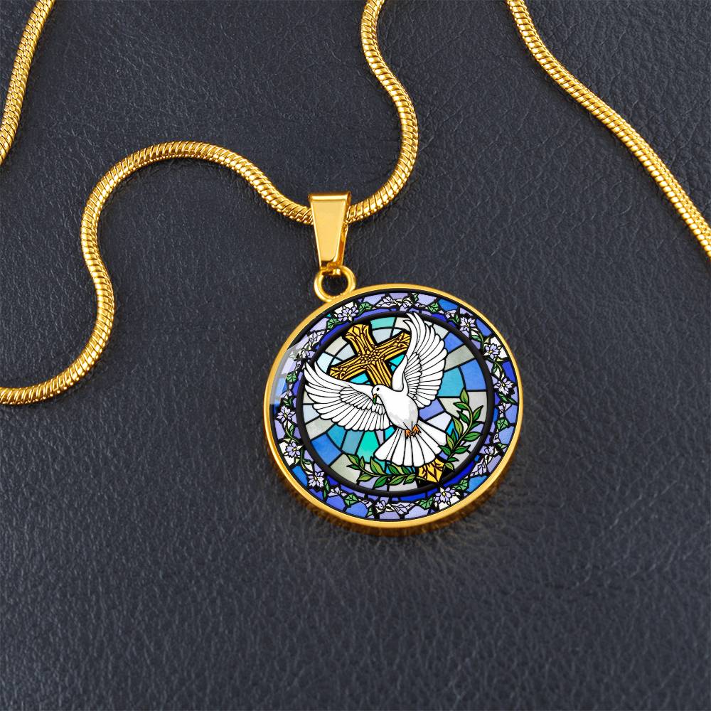 Hol Cross and Dove Engraved Pendant Necklace