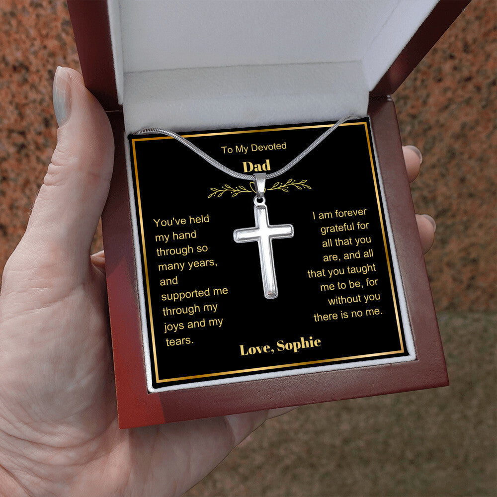Dad Engraved Cross Necklace-[Heartfelt Family Gift]