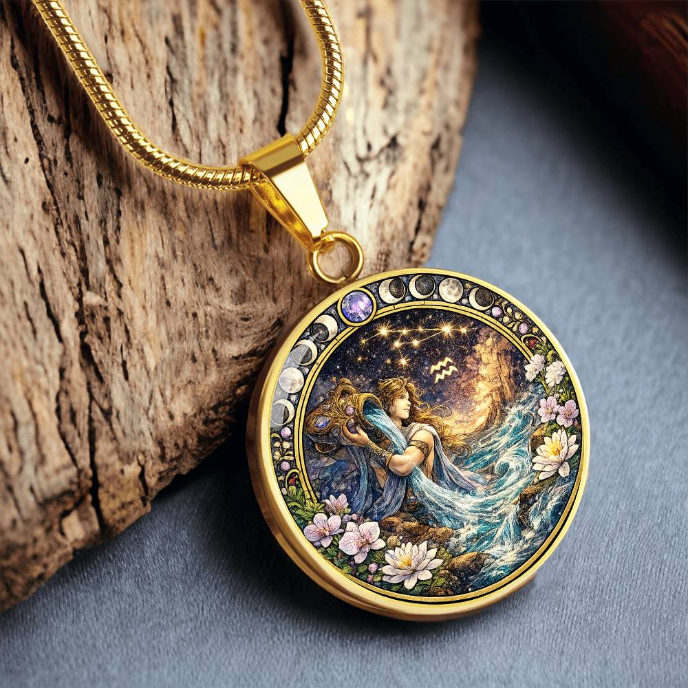 Aquarius Zodiac Sign Necklace, Personalized Zodiac Jewelry Gift, Custom Engraved Pendant, Astrology Sign Necklace, Unique Horoscope Gift
