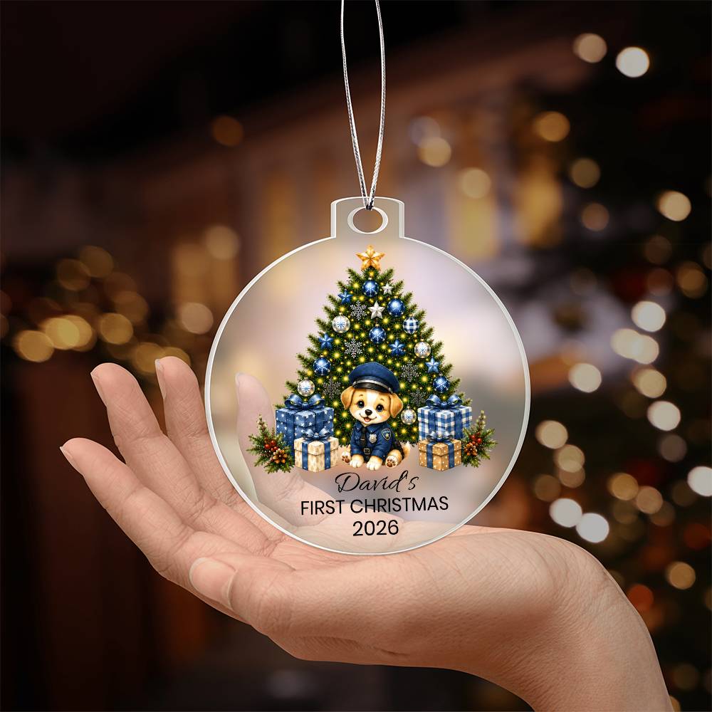 Puppy Police Officer Kids Christmas Ornament