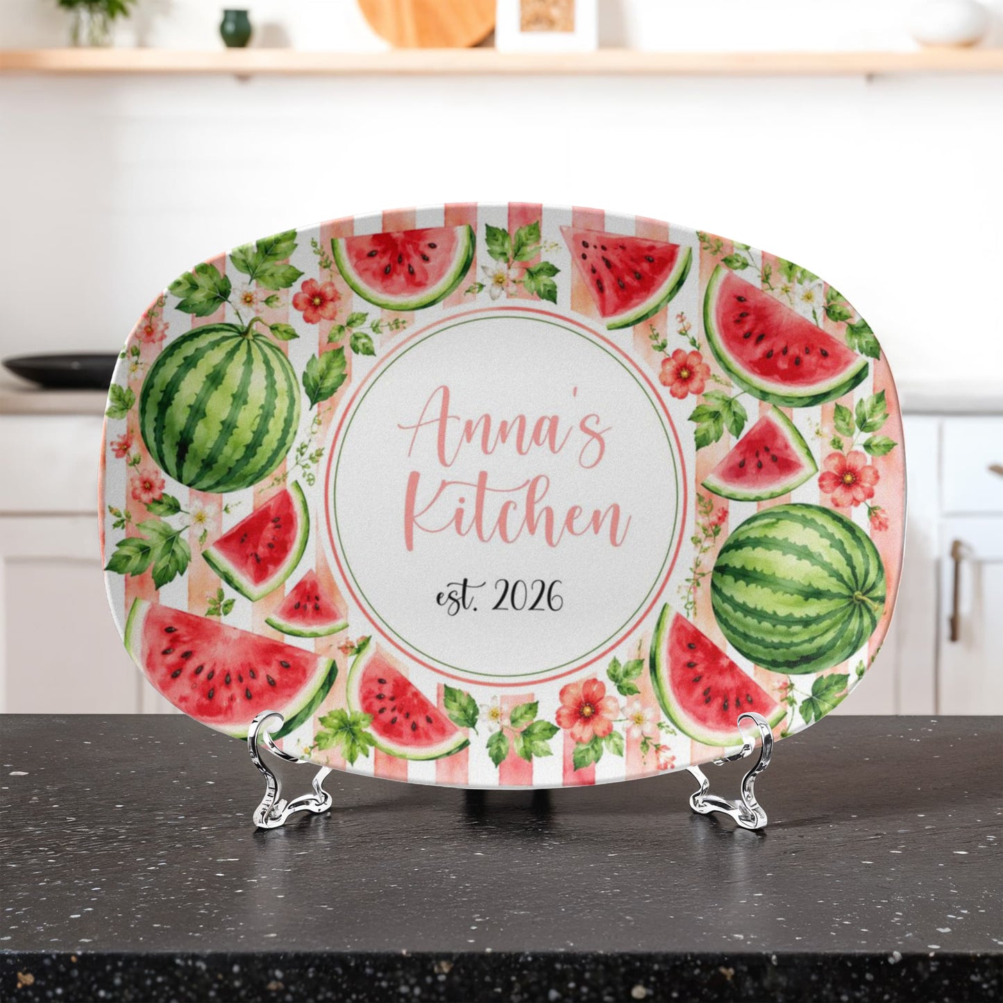 Personalized Watermelon Serving Tray, Custom Name Kitchen Decor, Summer Fruit Platter Gift for Her, Housewarming Party