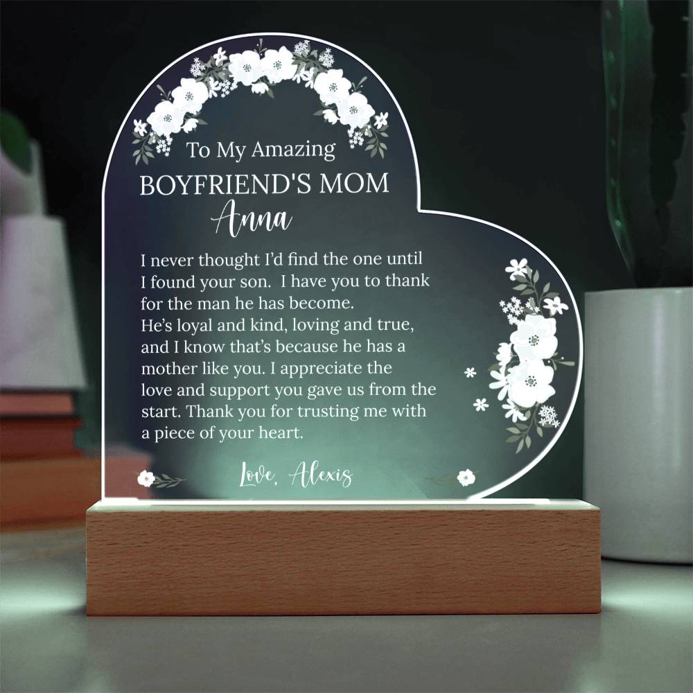 Boyfriend's Mom Acrylic Heart Plaque