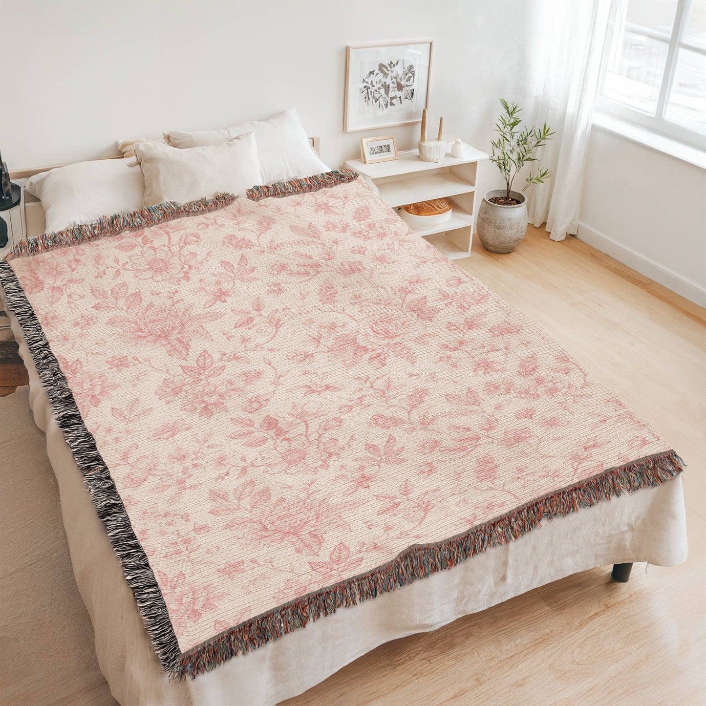 Toile de Jouy Woven Blanket, Blue Floral Tapestry Throw, French Country Decor, Floral Pattern Blanket, Gift for Loved Ones