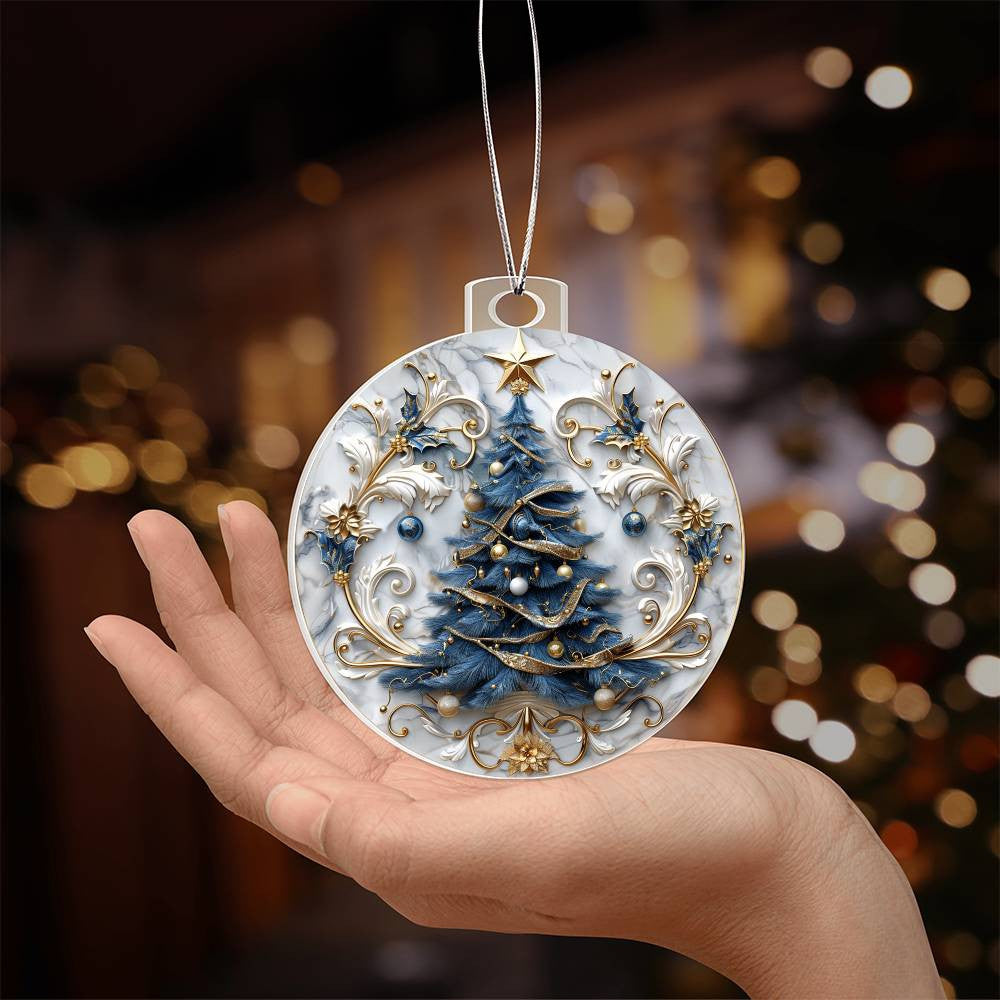 Blue Gold Christmas Tree Acrylic Christmas Ornament-[Heartfelt Family Gift]