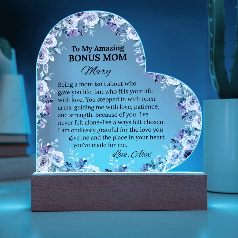 Bonus Mom Acrylic Heart Plaque