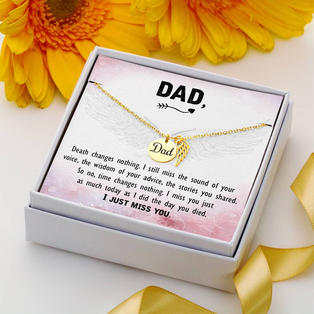 Dad Memorial Necklace Angel Wing Charm -Death changes nothing-[Heartfelt Family Gift]