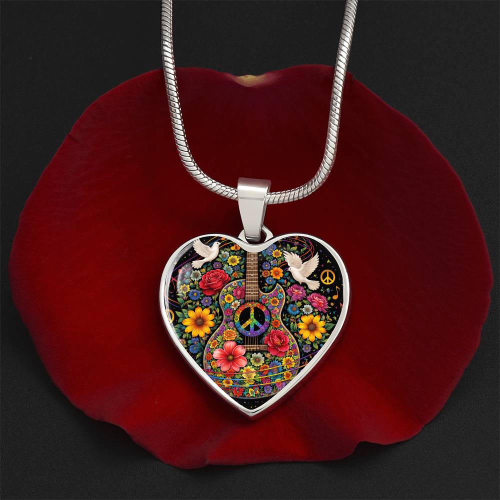 Peace Love Guitar Necklace with Engraving