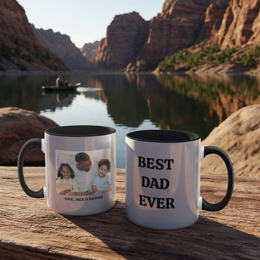 Personalized Dad Photo Mug, Best Dad Ever Coffee Cup, Father's Day Gift, Custom Photo Mug for Dad, Two-Tone Ceramic Mug