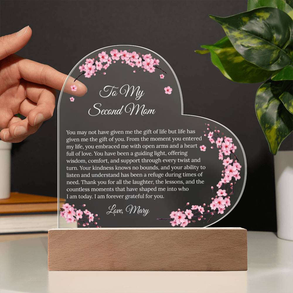 Personalized Second Mom Acrylic Heart Plaque
