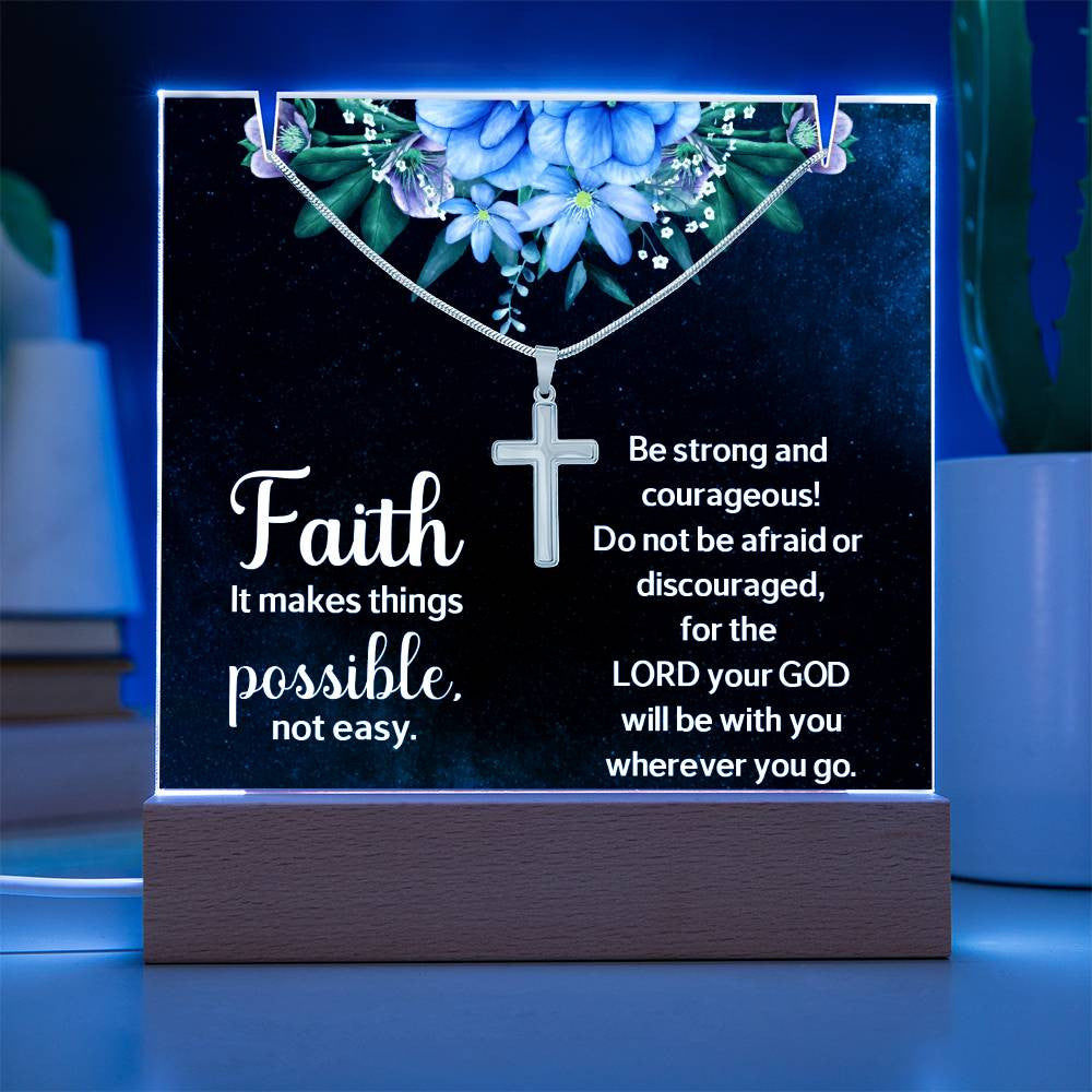 Faith Makes Things PossibleReligious Plaque & Cross Gift Set-[Heartfelt Family Gift]