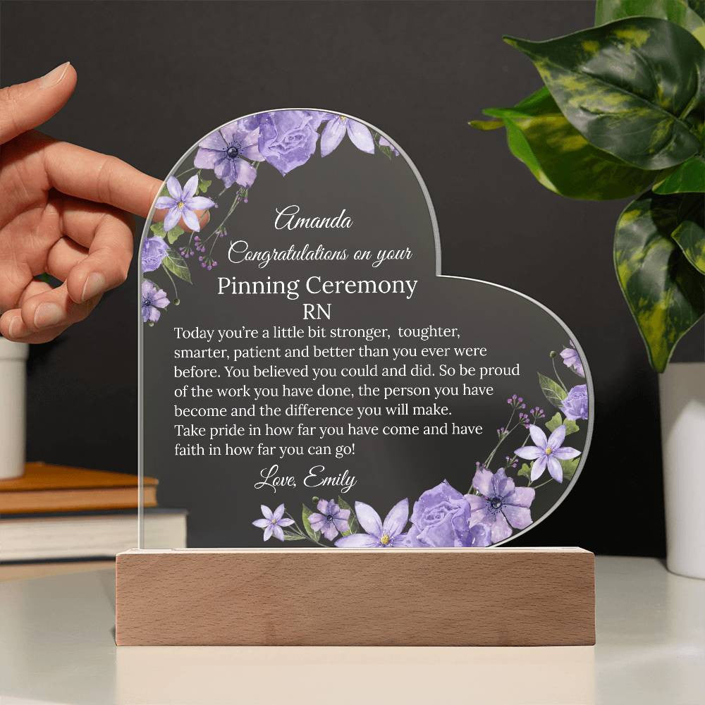 Personalized Pinning Ceremony Acrylic Heart Plaque