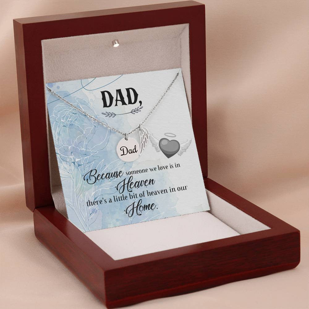 Dad Memorial Necklace Angel Wing Charm -Because someone we love-[Heartfelt Family Gift]
