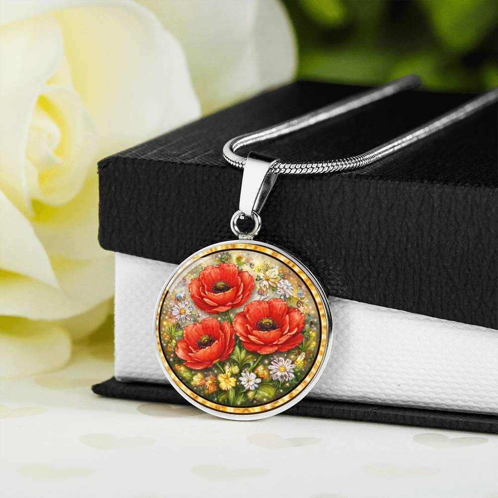 Red Poppy Flowers Personalized Engraved Necklace Bracelet or Keychain