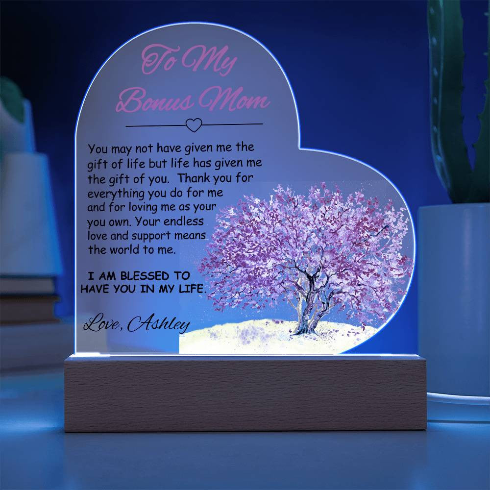 To My/Our Bonus Mom Acrylic Heart Plaque Gift-[Heartfelt Family Gift]