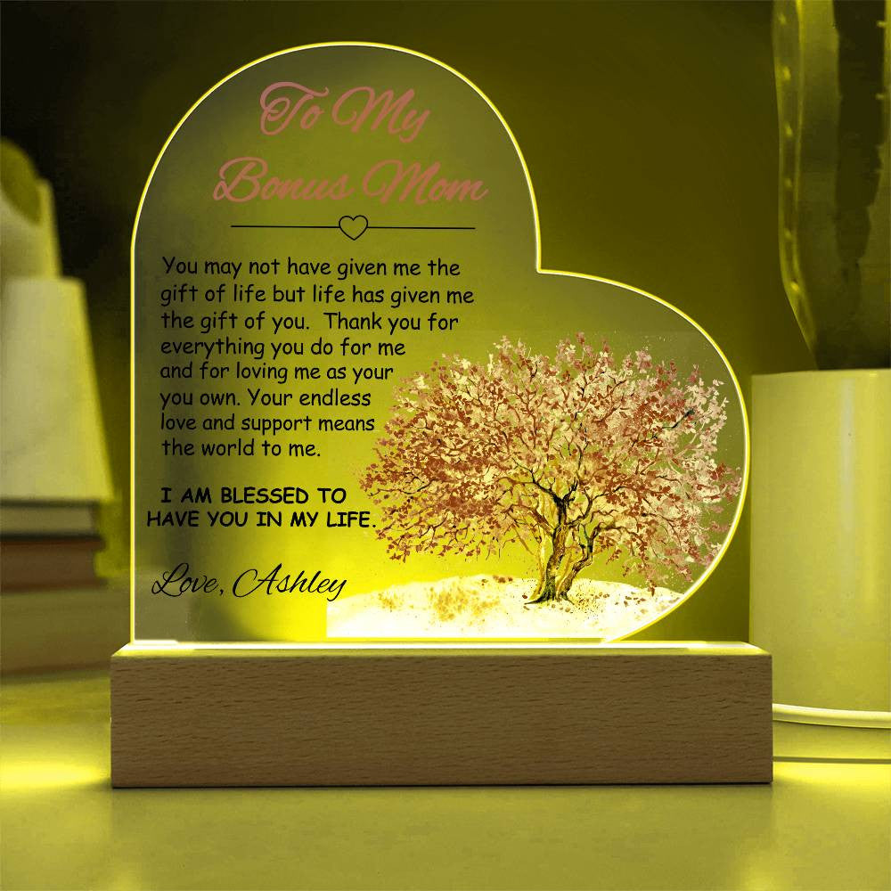 To My/Our Bonus Mom Acrylic Heart Plaque Gift-[Heartfelt Family Gift]