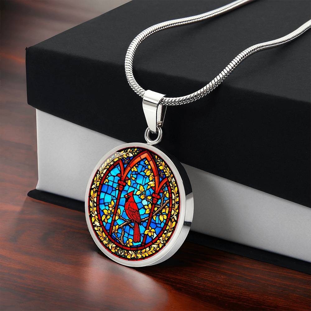Cardinal Faux Stain Glass Pendant Necklace