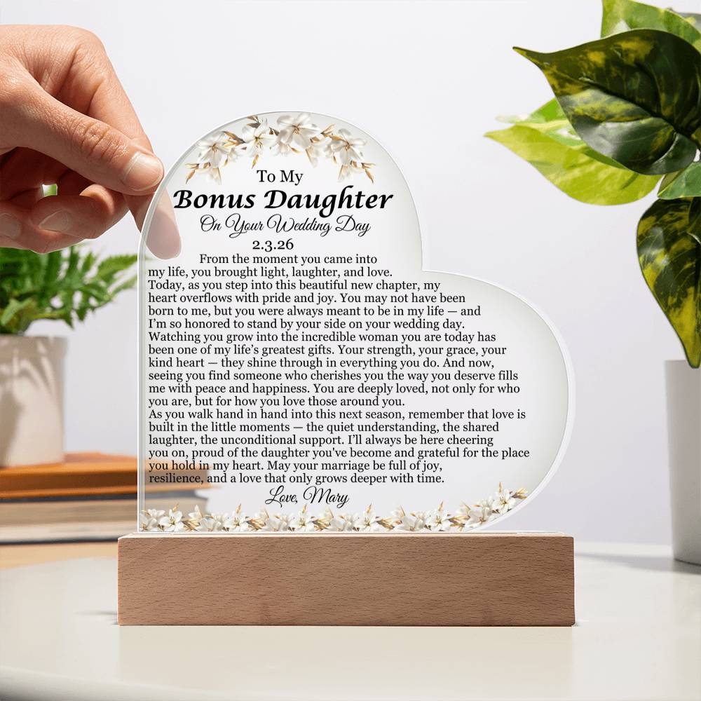 Bonus Daughter Acrylic Heart Plaque