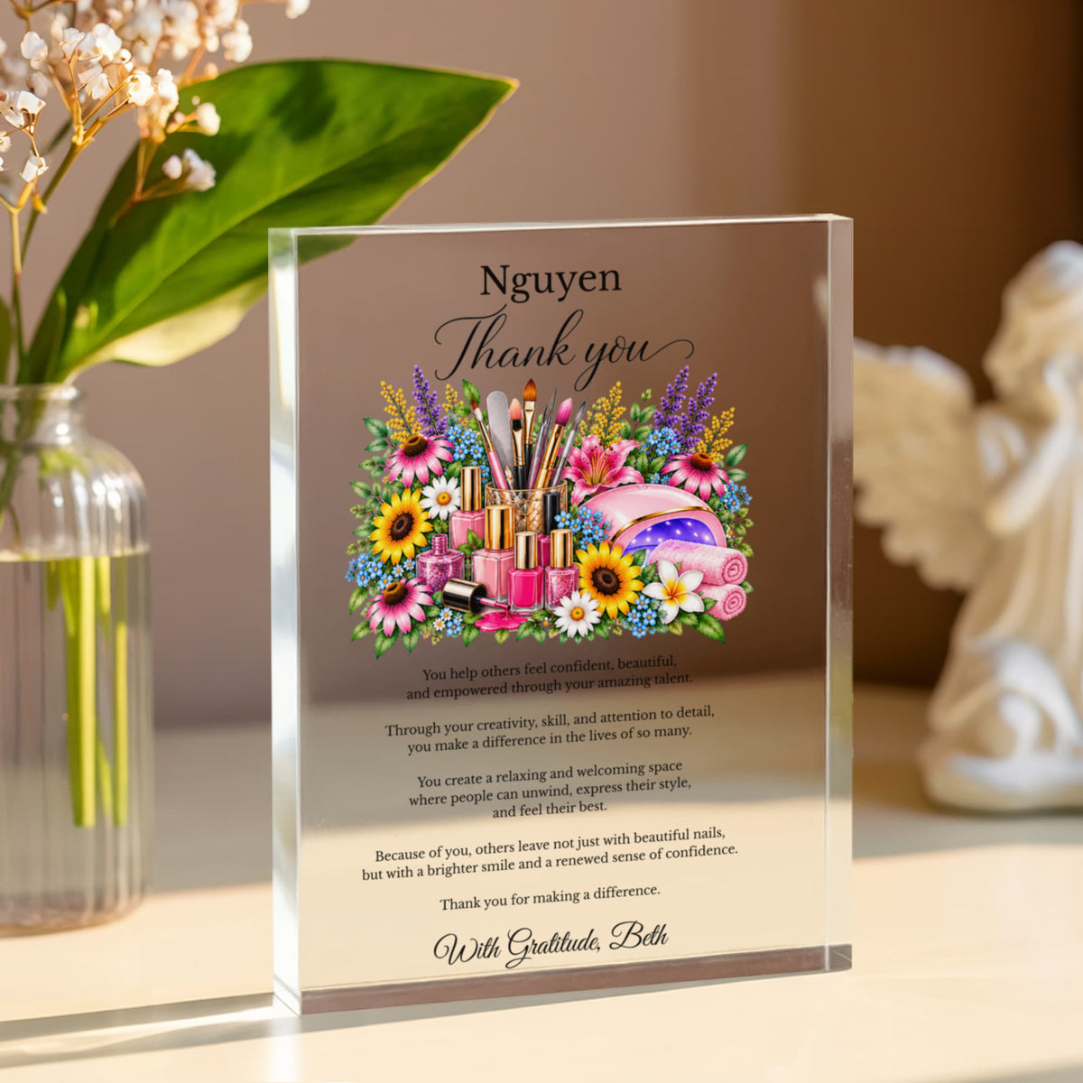 Personalized Nail Tech Thank You Acrylic Plaque