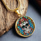 Mexican Sugar Skull Calavera  Round Pendant Necklace in Gold or silver-[Heartfelt Family Gift]
