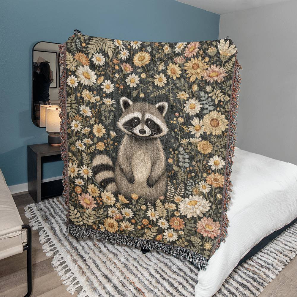 Raccoon Woven Cotton Throw Blanket-[Heartfelt Family Gift]