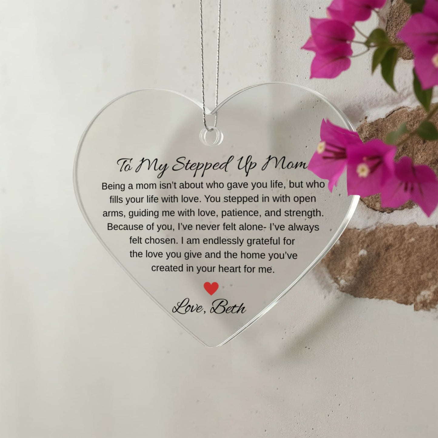 To My Stepped Up Mom Ceramic Heart Ornament