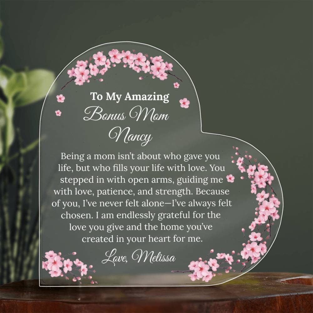 Personalized Bonus Mom Heart Plaque