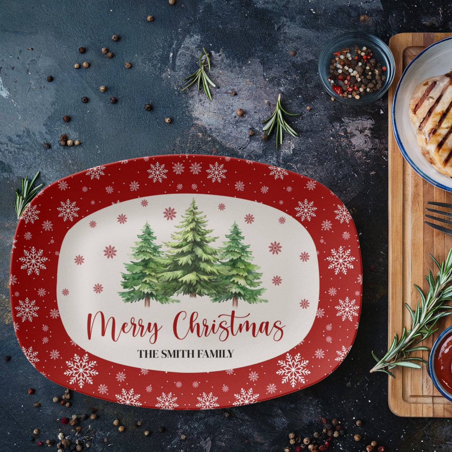 Personalized Christmas Serving Platter, Family Name Holiday Tray, Custom Christmas Platter, Holiday Decor Gift, Festive Serving Dish