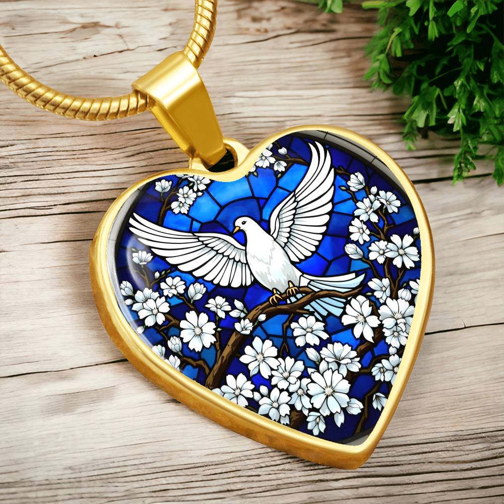 Holy Spirit Dove Engraved Pendant Necklace