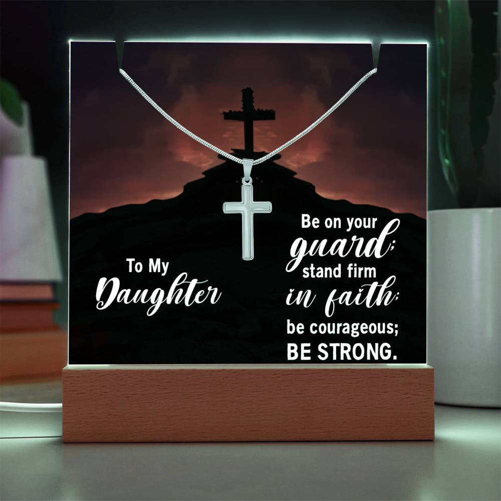 Daughter Stand Firm Religious Plaque & Cross Gift Set-[Heartfelt Family Gift]