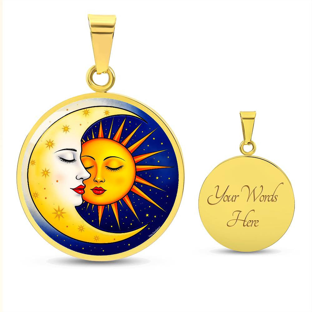 Sun Moon Pendant Necklace with Engraving-[Heartfelt Family Gift]