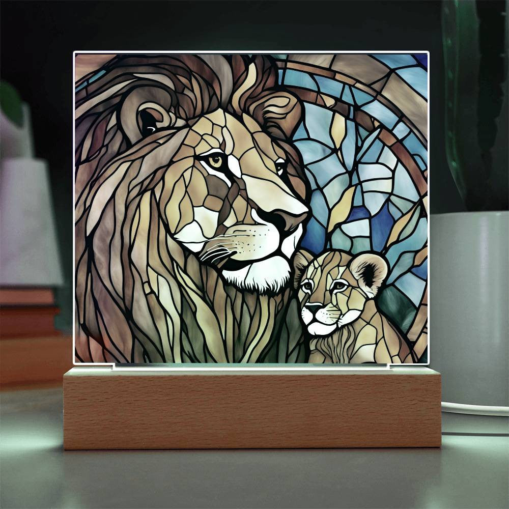 Mama Lion and Cub Acrylic Square Plaque-[Heartfelt Family Gift]
