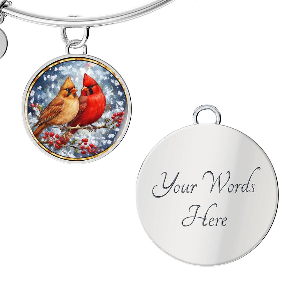 Floral Cardinals Personalized Engraved Necklace Bracelet or Keychain