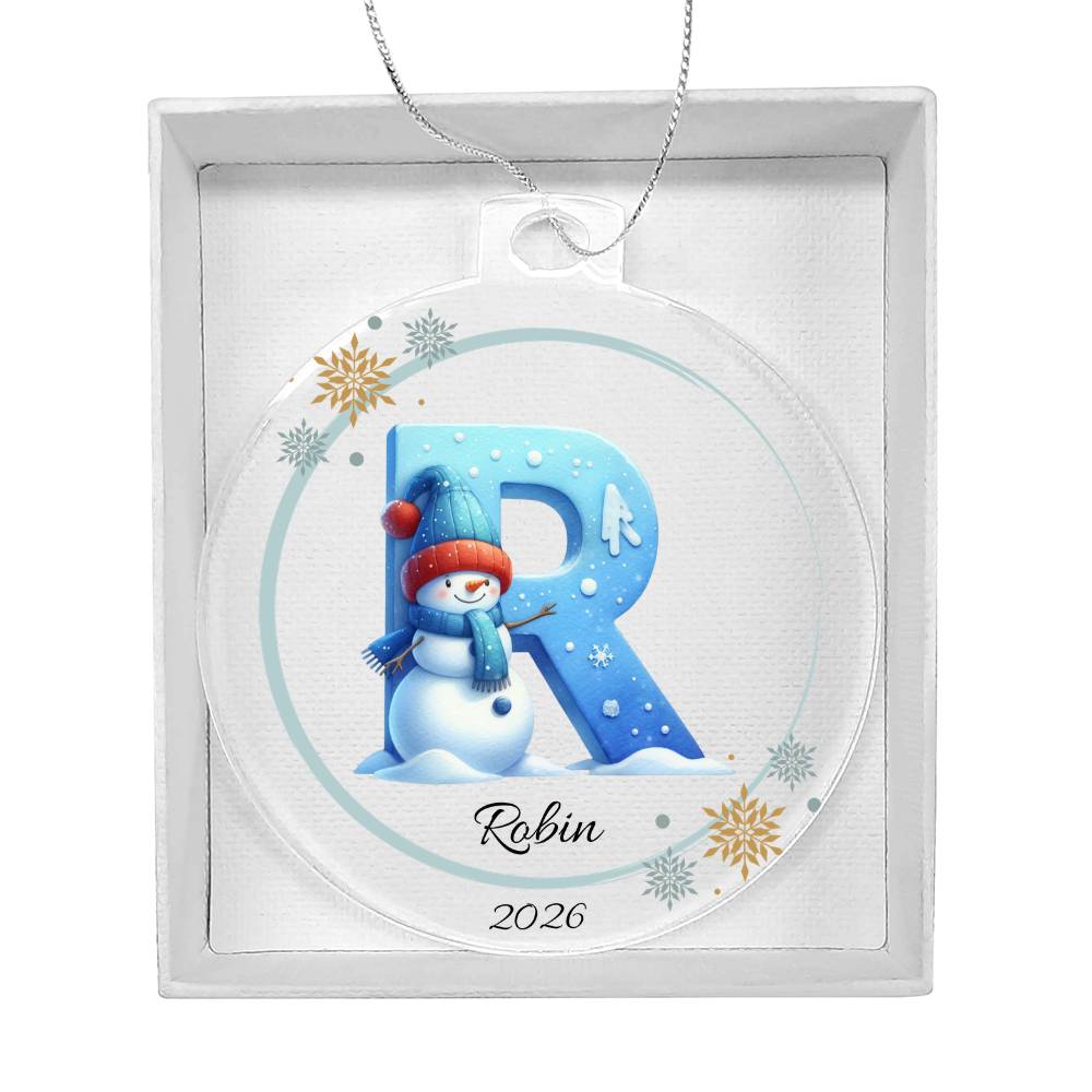 Snowman Letter Initial Acrylic Christmas Ornament