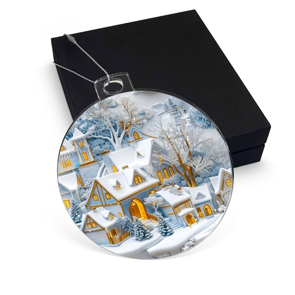 Blue Snow Covered Village Acrylic Christmas Ornament-[Heartfelt Family Gift]