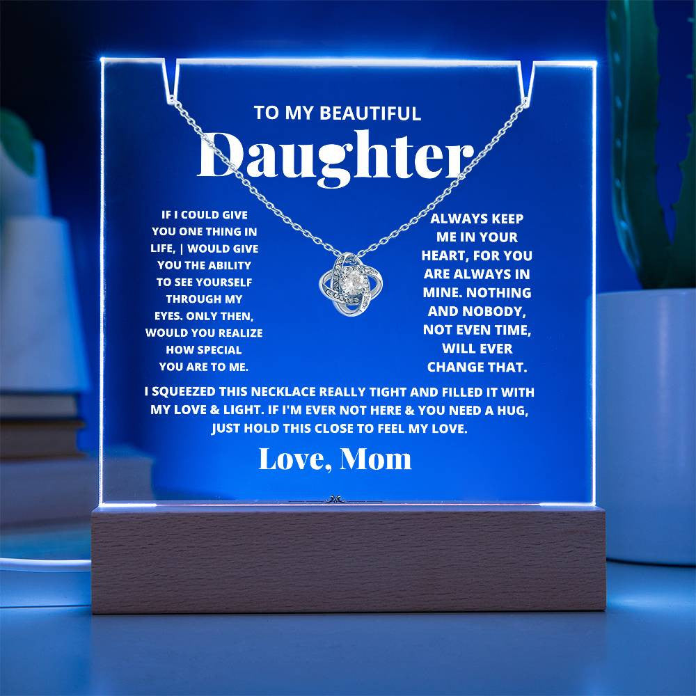 Daughter from Mom Acrylic & Love Knot Necklace Gift Set-[Heartfelt Family Gift]