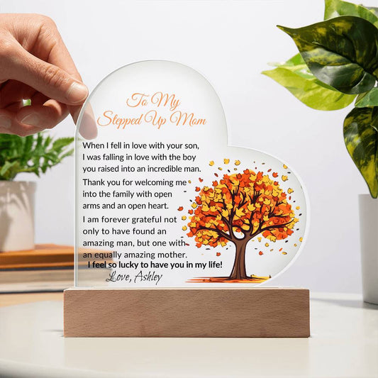 Stepped Up Mom Acrylic Heart Plaque Gift-[Heartfelt Family Gift]