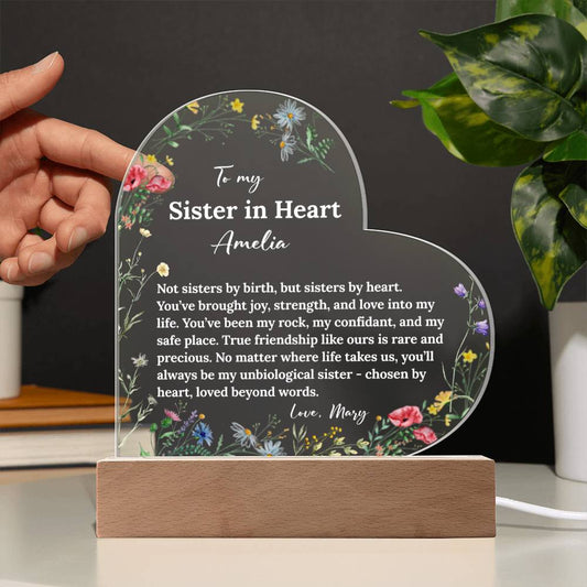 Sister in Heart Acrylic Heart Plaque