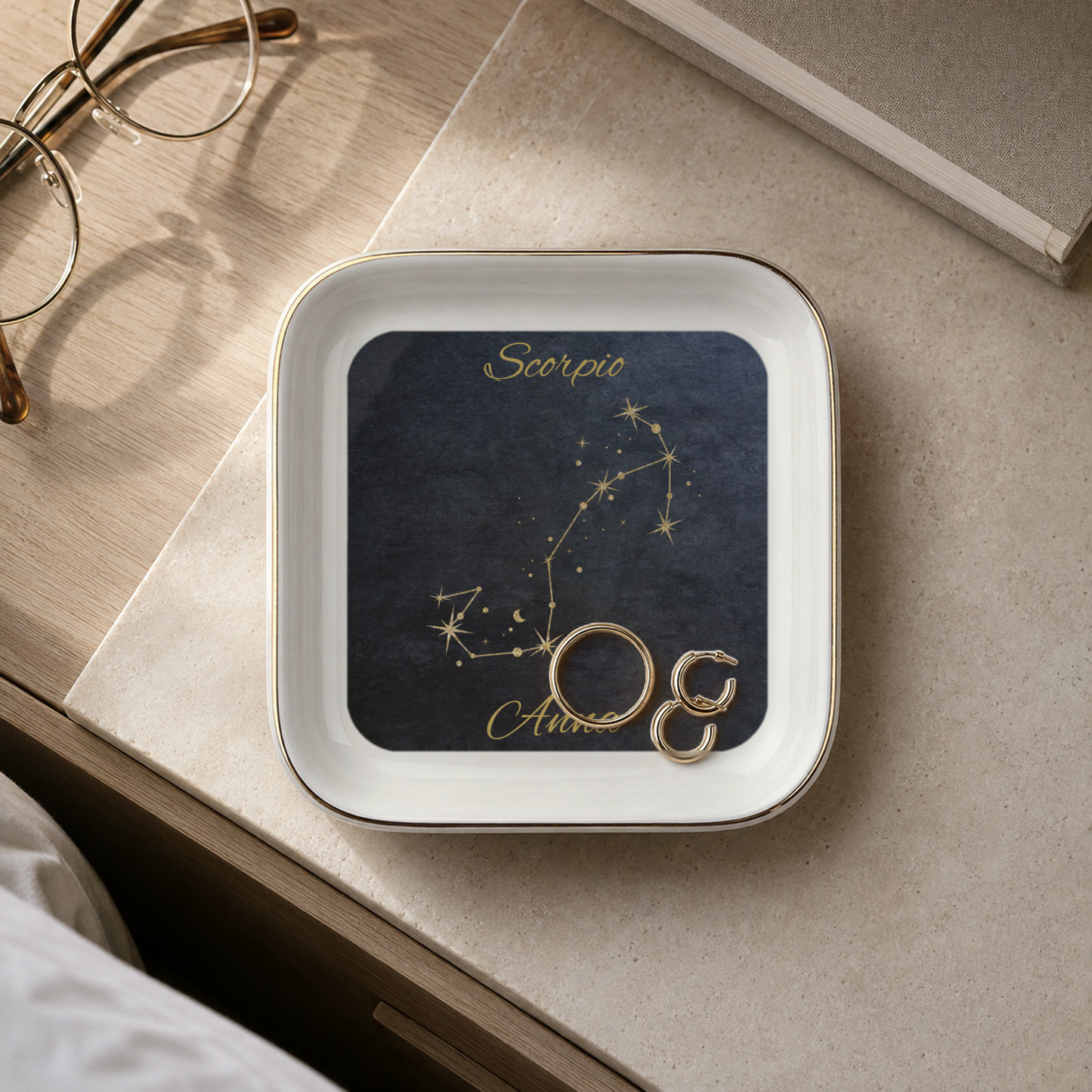 Scorpio Zodiac Jewelry Dish, Gold Constellation Trinket Tray, Astrology Gift for Scorpio, Ceramic Ring Holder, Birthday Gift for Her