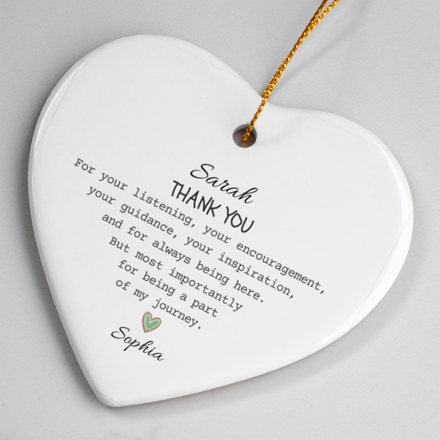 Thank You Gift for Friend Ceramic Heart Ornament
