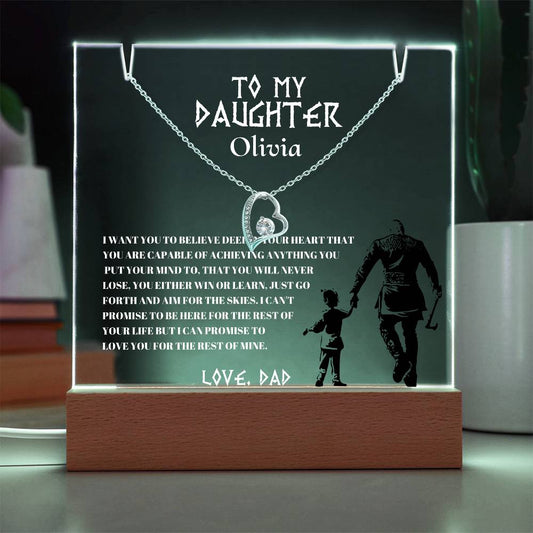 Daughter LED Acrylic Heart Necklace & Plaque Gift Set-[Heartfelt Family Gift]