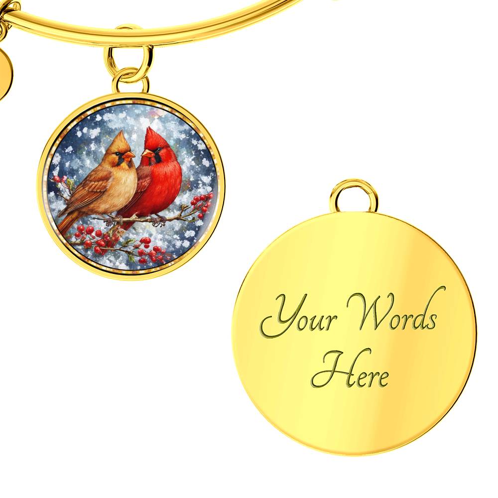 Floral Cardinals Personalized Engraved Necklace Bracelet or Keychain