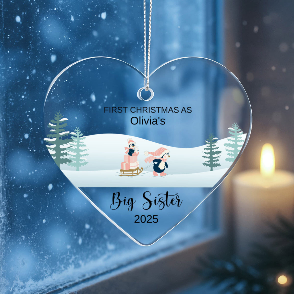 Big Brother or Sister Acrylic Heart Ornament for New Baby