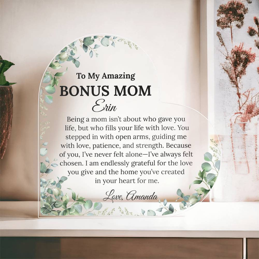 Personalized Bonus Mom Heart Plaque