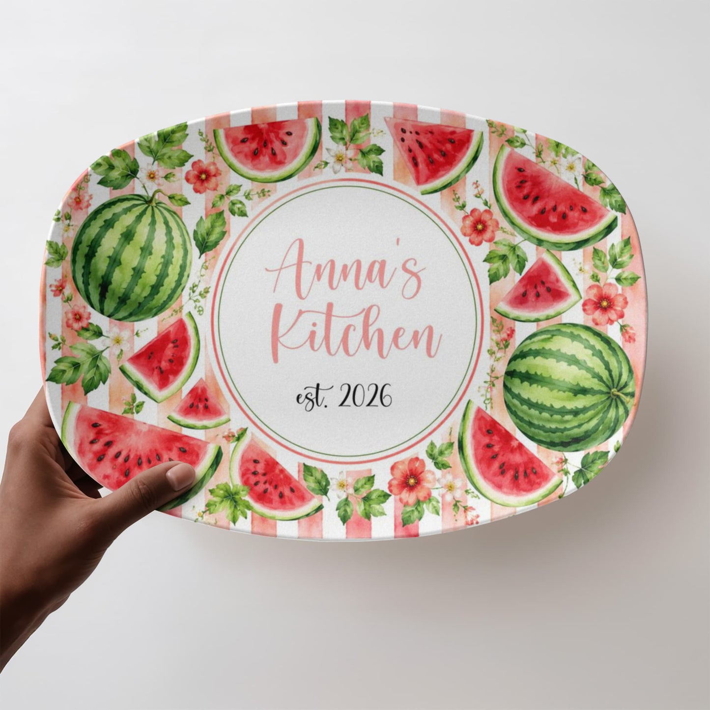 Personalized Watermelon Serving Tray, Custom Name Kitchen Decor, Summer Fruit Platter Gift for Her, Housewarming Party