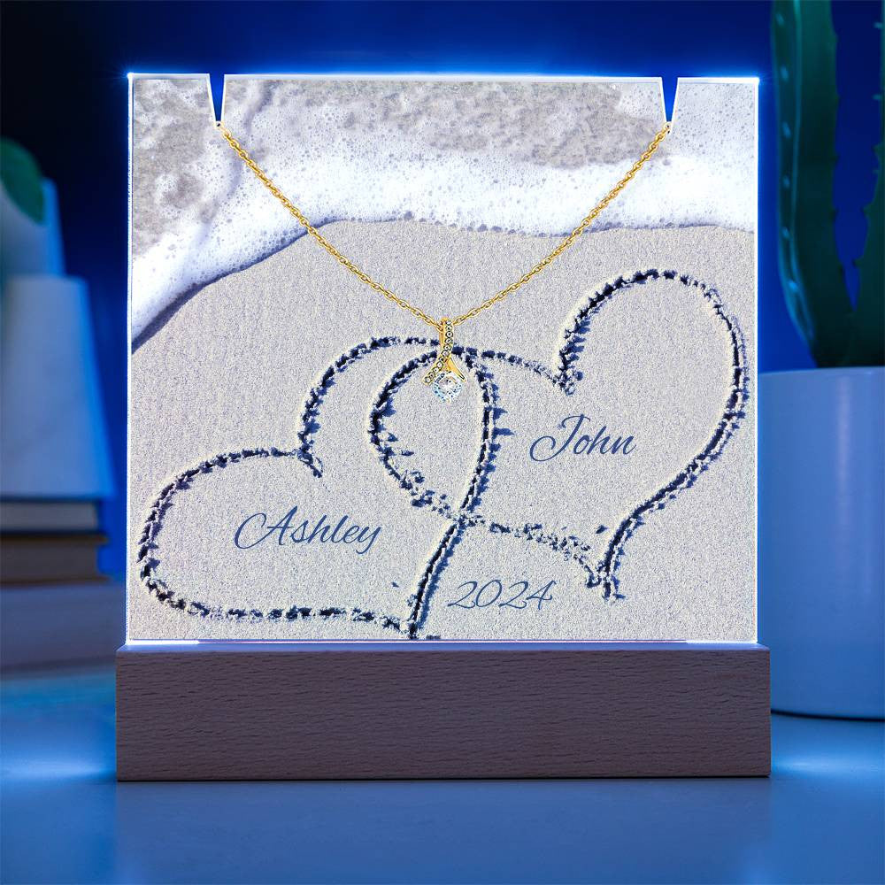 Names In The Sand Petite Ribbons Plaque & Necklace Gift Set-[Heartfelt Family Gift]