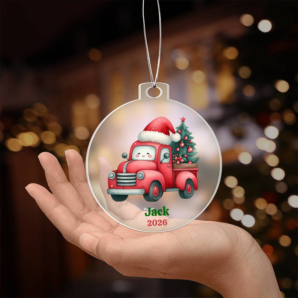 Kids Custom Name Red Truck Ornament